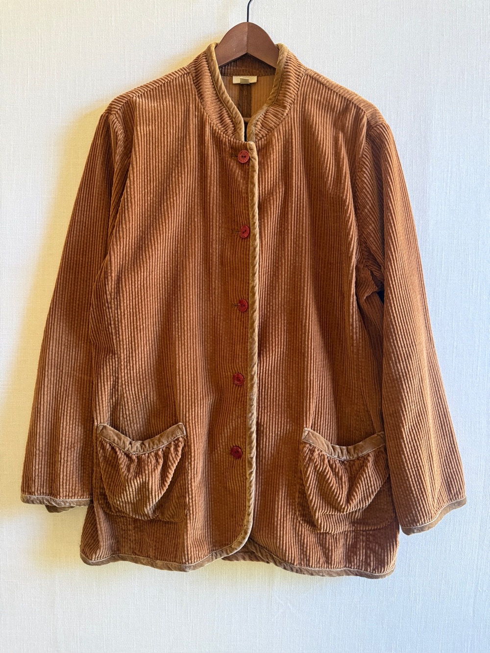 J.Jill Vintage Brown Corduroy Swing Jacket Coat Size XL Velvet Trim Grandmacore